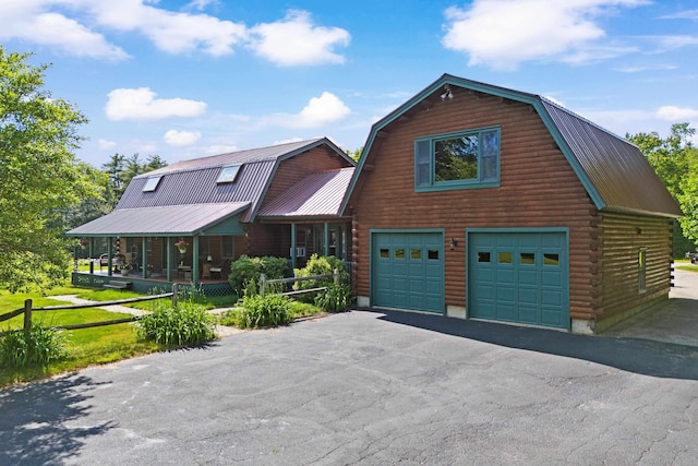 43 Knights Pond Rd, South Berwick, ME 03908 - cabin featuring a gambrel roof, asphalt driveway, and a metal roof