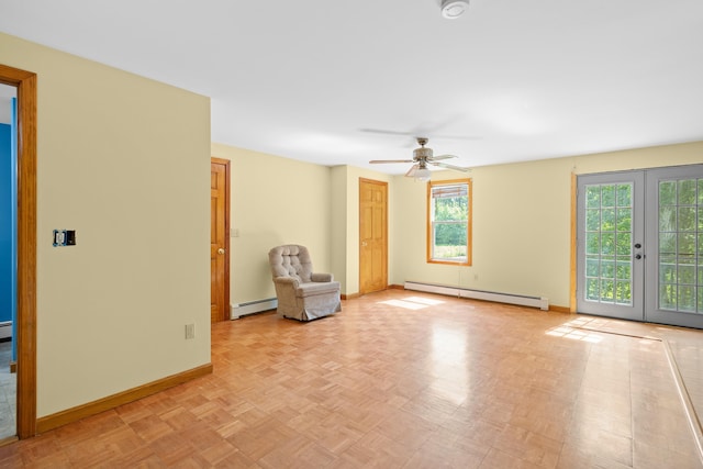 43 Knights Pond Rd, South Berwick, ME 03908 - unfurnished room featuring a baseboard heating unit, a ceiling fan, and french doors