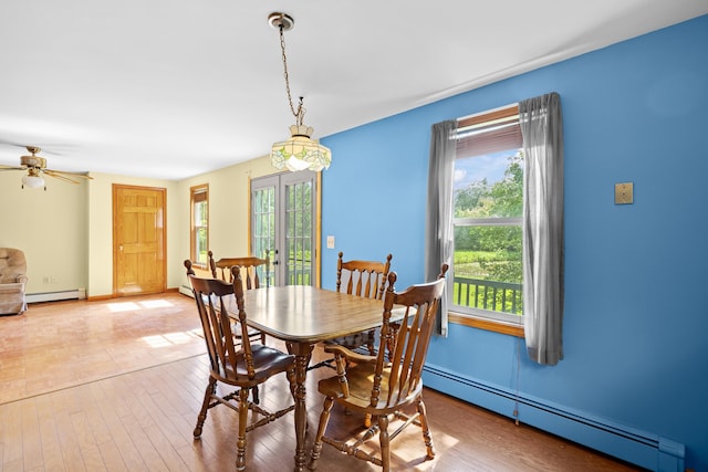 43 Knights Pond Rd, South Berwick, ME 03908 - dining room featuring baseboard heating, ceiling fan, and wood finished floors