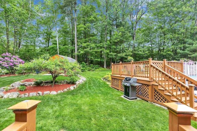 21 Winter Dr, Hooksett, NH 03106 - view of green lawn featuring a wooden deck and stairs