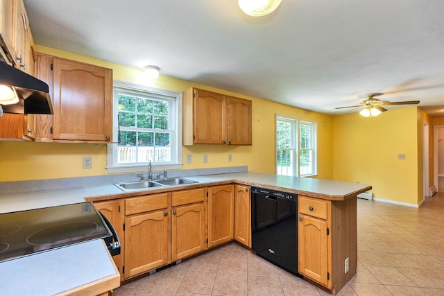 21 Winter Dr, Hooksett, NH 03106 - kitchen with black dishwasher, a peninsula, light countertops, and under cabinet range hood