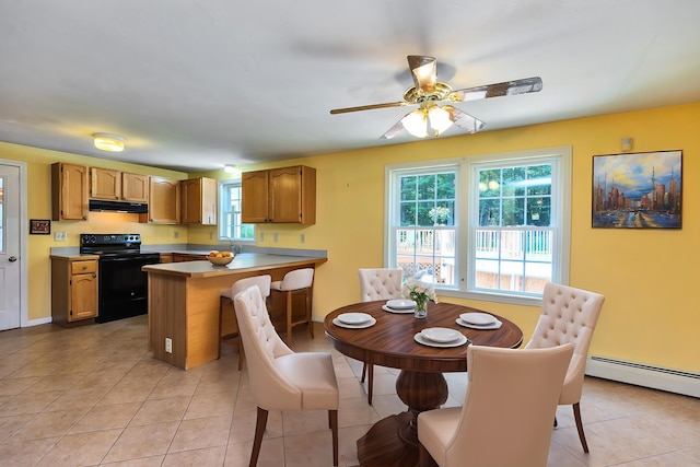 21 Winter Dr, Hooksett, NH 03106 - dining space featuring baseboard heating, light tile patterned floors, and ceiling fan