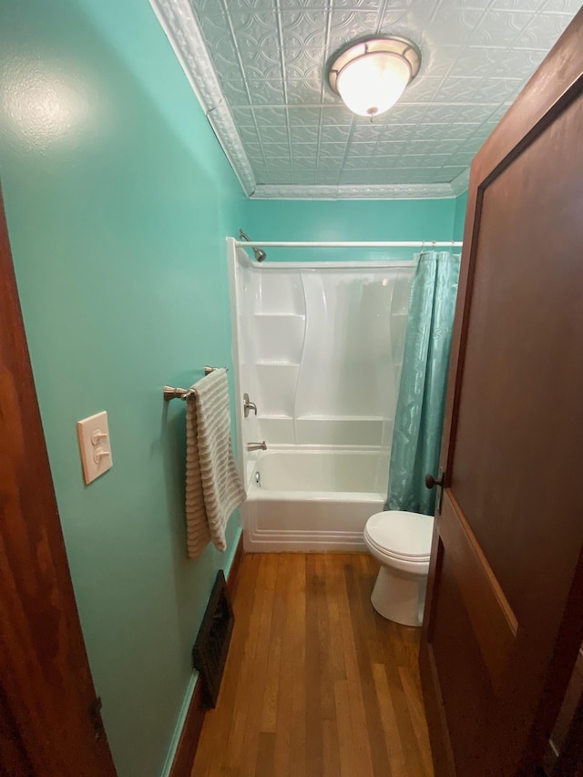 34 Dewey St, Springfield, VT 05156 - full bathroom featuring an ornate ceiling, wood finished floors, and shower / tub combo