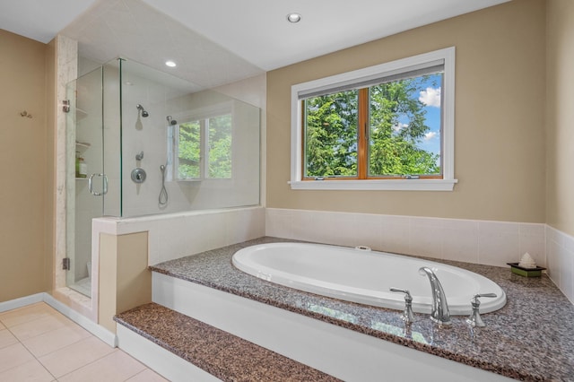53 Ammonoosuc Dr, Bartlett, NH 03812 - full bath with a bath, a shower stall, tile patterned flooring, and recessed lighting