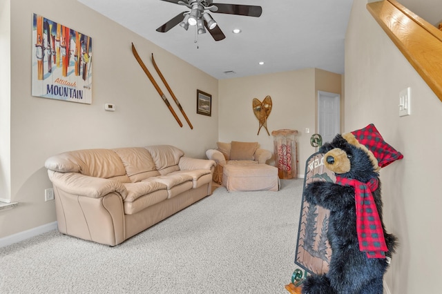 53 Ammonoosuc Dr, Bartlett, NH 03812 - carpeted living area featuring a ceiling fan and recessed lighting