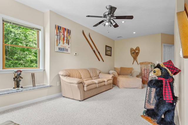 53 Ammonoosuc Dr, Bartlett, NH 03812 - carpeted living area with a ceiling fan and recessed lighting