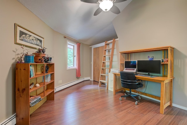 24 Amars Pl, Conway, NH 03818 - office space featuring a baseboard heating unit, a ceiling fan, wood finished floors, and lofted ceiling