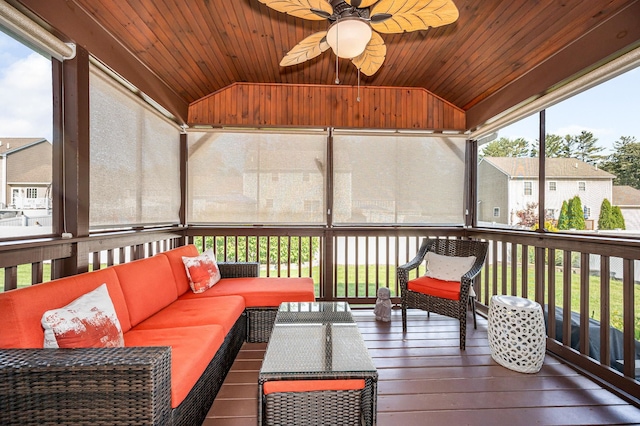 4 Chestnut St, Hudson, NH 03051 - sunroom featuring vaulted ceiling, outdoor lounge area, and a ceiling fan