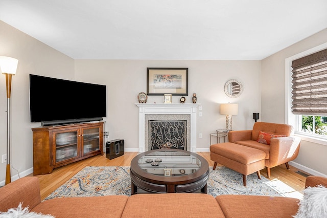 4 Chestnut St, Hudson, NH 03051 - living area featuring light wood finished floors and a fireplace