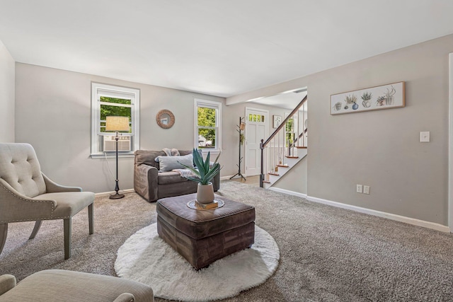 5 Catskill Dr, Merrimack, NH 03054 - carpeted living room with stairs and cooling unit