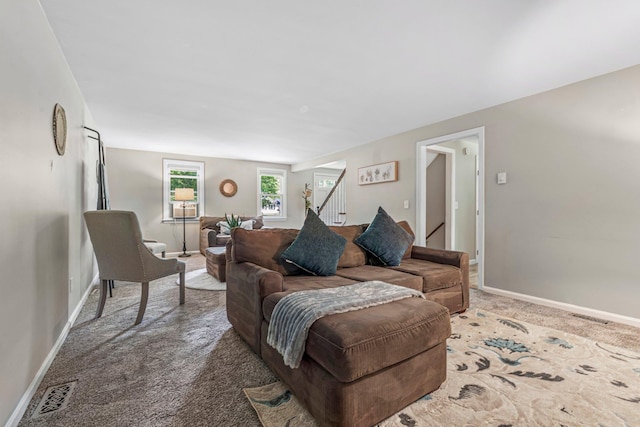5 Catskill Dr, Merrimack, NH 03054 - carpeted living area featuring stairs and baseboards