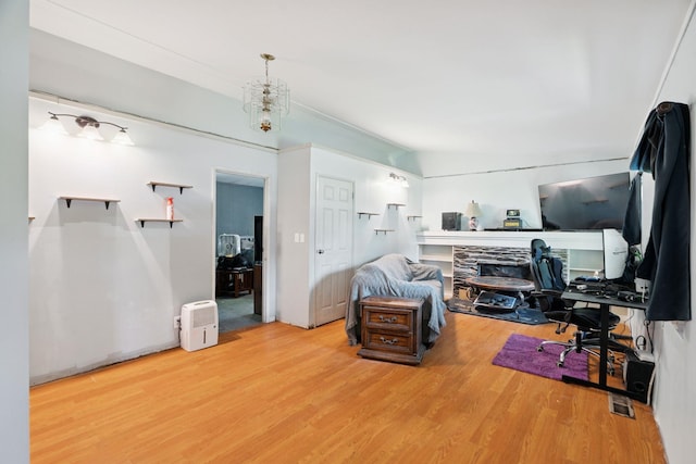 16 Brierbrook Ln, Springfield, VT 05156 - office area with wood finished floors and a fireplace