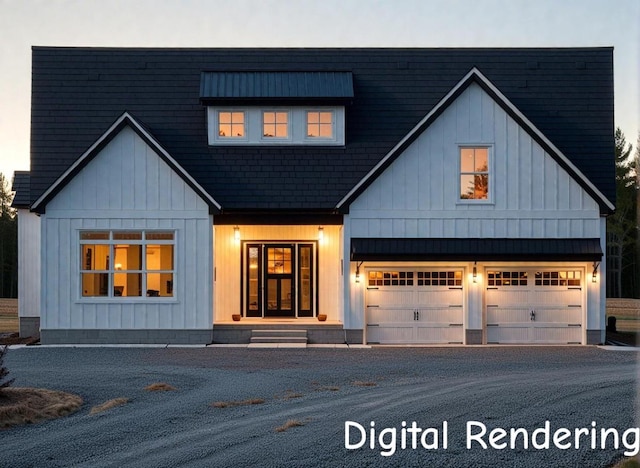 16 Briar Rd, Hampton, NH 03842 - modern farmhouse featuring a garage, board and batten siding, driveway, and a standing seam roof