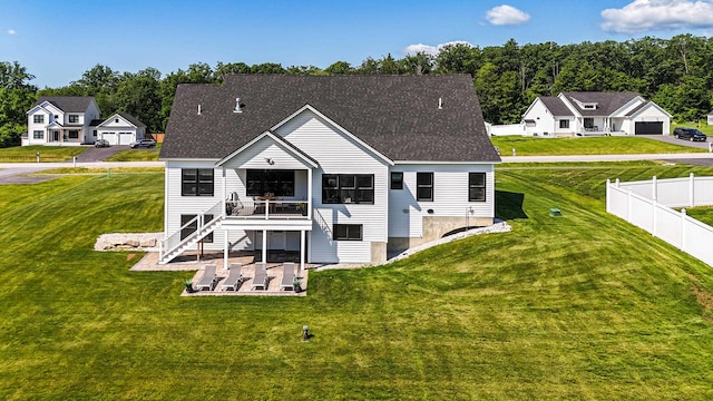 422 Blane Cir Unit 50, Pembroke, NH 03275 - back of house featuring a patio area, a wooden deck, a shingled roof, and stairs