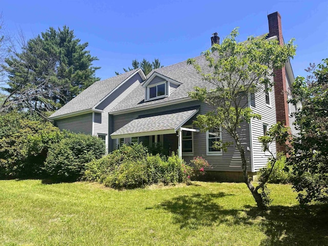 1270 Rte 114, Sutton, NH 03260 - view of front of house with a front lawn, a shingled roof, and a chimney