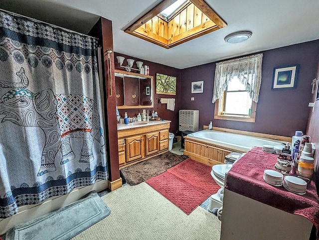 5559 W Creek Rd, Brandon, VT 05733 - bathroom featuring vanity, a garden tub, and curtained shower