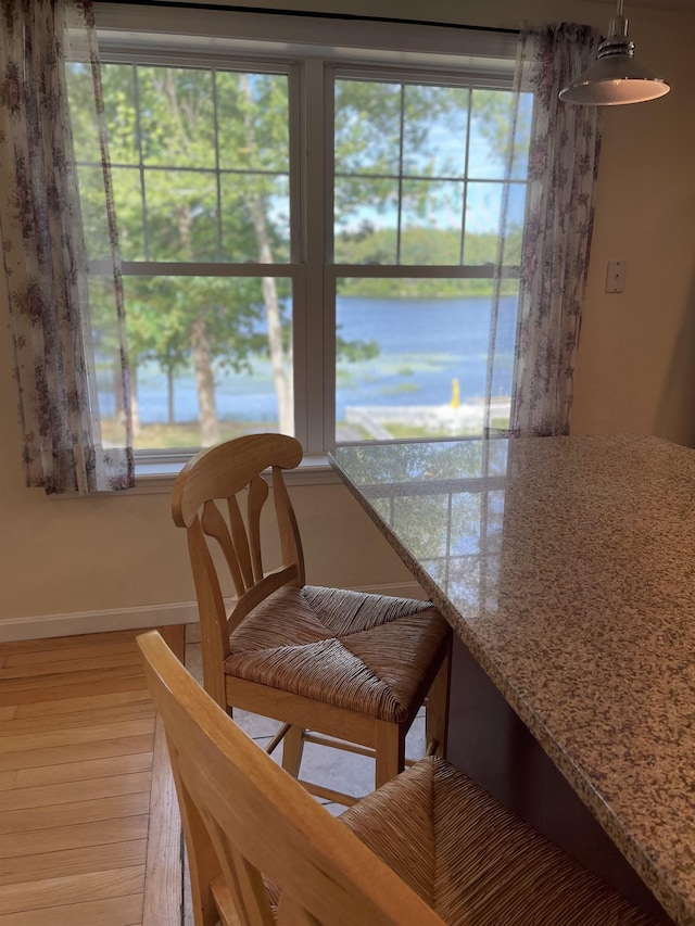 207 Long Pond Rd, Danville, NH 03819 - dining room with healthy amount of natural light, a water view, and light wood-style flooring