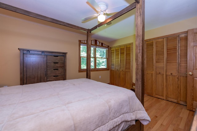 4B Pine Isle Dr Unit B, Derry, NH 03038 - bedroom featuring light wood-style floors, two closets, and ceiling fan