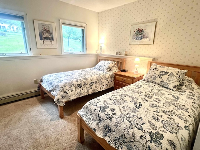8B Deer Crk, Dover, VT 05356 - bedroom with carpet, a baseboard radiator, and wallpapered walls