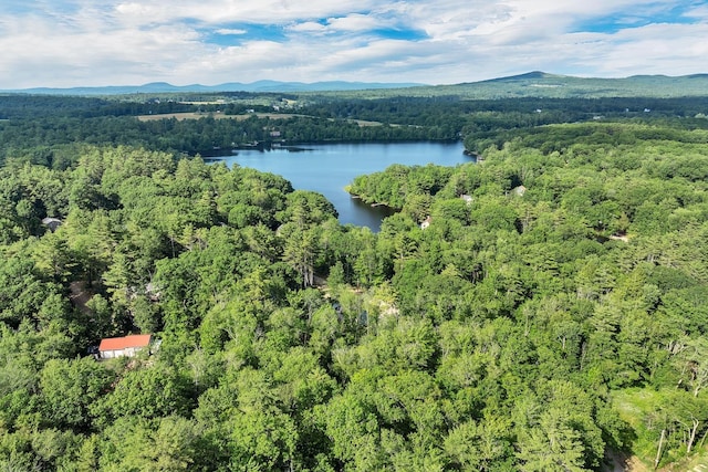 16 Damsite Rd, Barnstead, NH 03225 - aerial view of property and surrounding area with a heavily wooded area and a water and mountain view