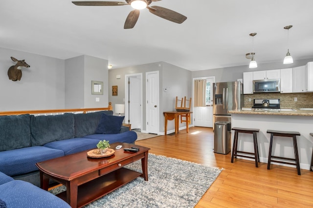 16 Damsite Rd, Barnstead, NH 03225 - living area with a ceiling fan and light wood-style floors