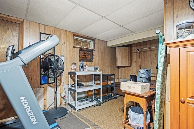 79 Dunvegan Woods Dr Unit 79, Hampton, NH 03842 - workout area with wooden walls and a paneled ceiling