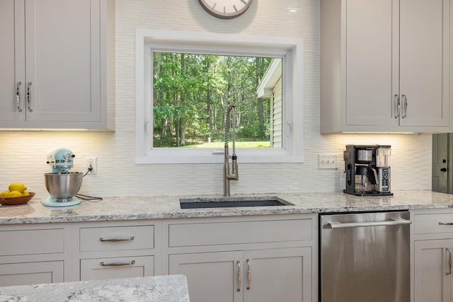 201 Walker Bungalow Rd, Portsmouth, NH 03801 - kitchen with dishwasher, backsplash, and light stone countertops