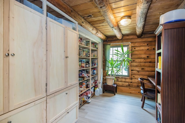 30 W Rd, Hubbardton, VT 05743 - office featuring rustic walls, light wood finished floors, and a wooden ceiling with exposed beams