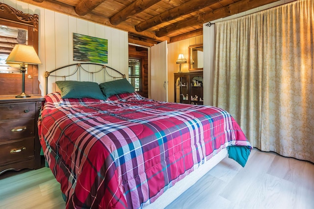 30 W Rd, Hubbardton, VT 05743 - bedroom featuring a wooden ceiling with exposed beams, wood finished floors, and wooden walls