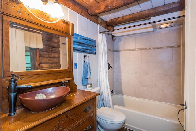 30 W Rd, Hubbardton, VT 05743 - full bathroom with vanity, shower / tub combo, and beamed ceiling
