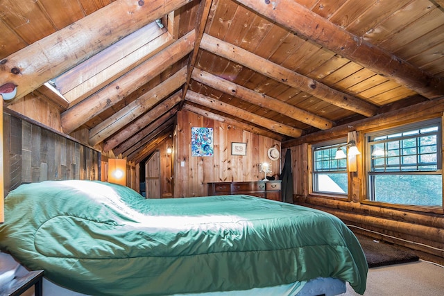 30 W Rd, Hubbardton, VT 05743 - carpeted bedroom with wooden ceiling, wooden walls, and a skylight