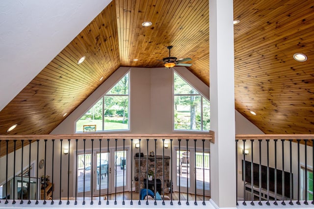 11 Captain Lovewell Ln, Ossipee, NH 03814 - detailed view of ceiling fan, wood ceiling, and recessed lighting