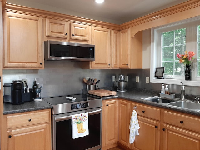 11 Captain Lovewell Ln, Ossipee, NH 03814 - kitchen featuring stainless steel appliances, dark countertops, and backsplash