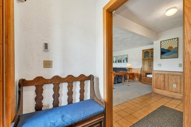 F22 Christmas Mountain Rd Unit 22, Bartlett, NH 03812 - hall with light tile patterned floors, light carpet, and wainscoting