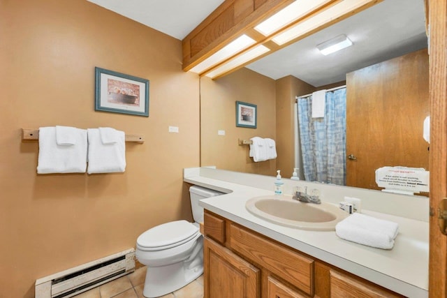 F22 Christmas Mountain Rd Unit 22, Bartlett, NH 03812 - full bath with baseboard heating, vanity, tile patterned flooring, and a shower with shower curtain