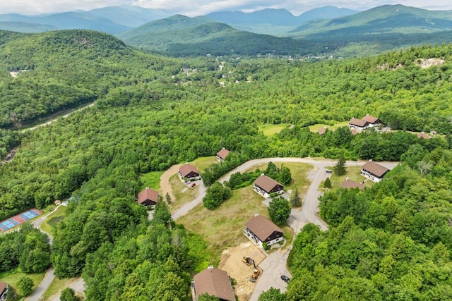F22 Christmas Mountain Rd Unit 22, Bartlett, NH 03812 - aerial view of property and surrounding area featuring a forest and a mountain backdrop