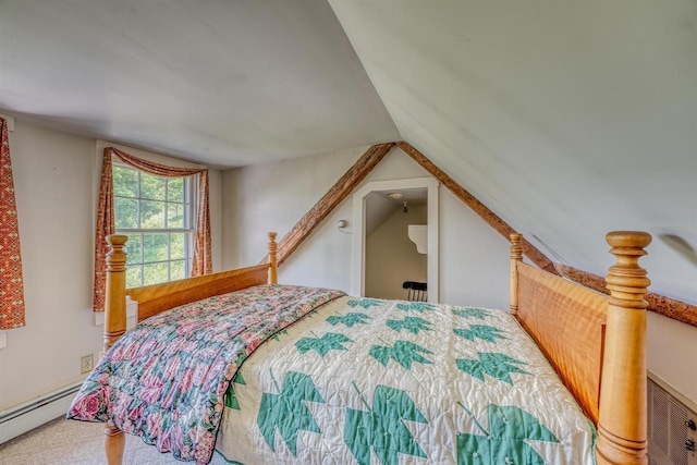 3247 Rte 302, Lisbon, NH 03585 - carpeted bedroom featuring a baseboard radiator and lofted ceiling