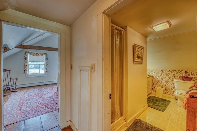 3247 Rte 302, Lisbon, NH 03585 - corridor featuring a baseboard radiator and vaulted ceiling