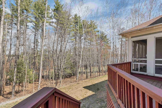 107 Peaked Hill Rd, Hopkinton, NH 03229 - view of yard featuring a wooden deck and a wooded view