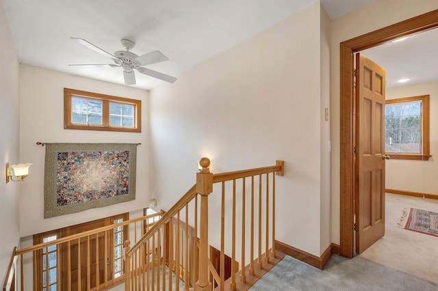 107 Peaked Hill Rd, Hopkinton, NH 03229 - staircase featuring carpet flooring and a ceiling fan