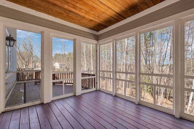 107 Peaked Hill Rd, Hopkinton, NH 03229 - unfurnished sunroom featuring a deck, hardwood / wood-style floors, and wooden ceiling