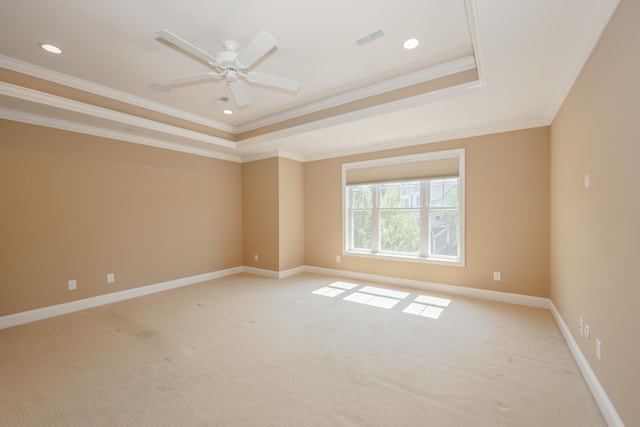 2C Manor Dr, Hooksett, NH 03106 - unfurnished room featuring crown molding, light carpet, a raised ceiling, ceiling fan, and recessed lighting