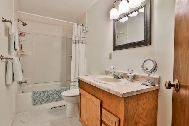 22 Pelham Rd, Hudson, NH 03051 - full bath with marble finish flooring, vanity, and shower / tub combo with curtain
