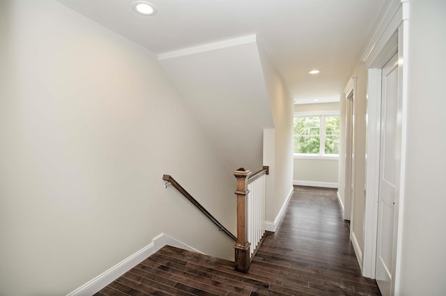 50 Newfields Rd Unit A, Exeter, NH 03833 - corridor featuring an upstairs landing, dark wood-style flooring, and recessed lighting
