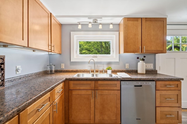626 County Rd, New London, NH 03257 - kitchen featuring dishwasher and brown cabinetry