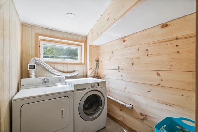 626 County Rd, New London, NH 03257 - washroom featuring independent washer and dryer and wooden walls