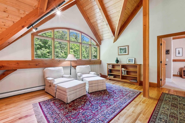 82 Little Cove Rd, New London, NH 03257 - sitting room featuring wood finished floors, baseboard heating, and wood ceiling