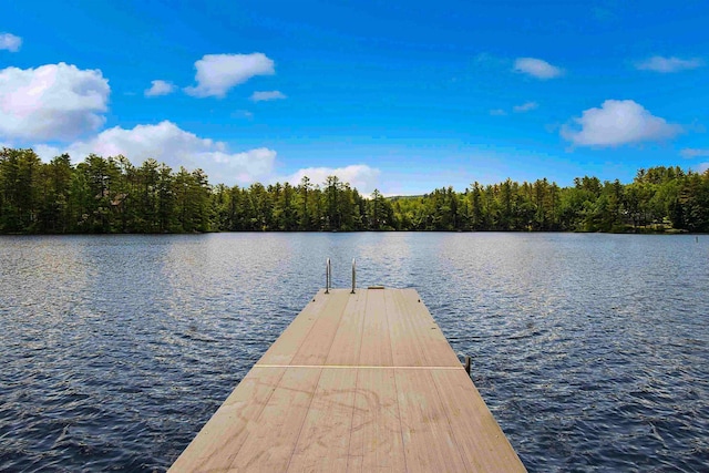 82 Little Cove Rd, New London, NH 03257 - dock area featuring a water view and a wooded view