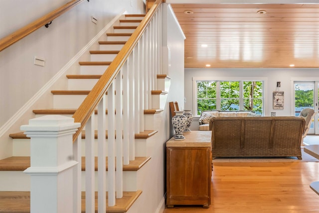 184 Bowles Rd, Newbury, NH 03855 - staircase with wood finished floors and recessed lighting