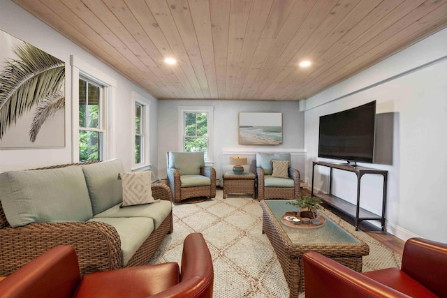 184 Bowles Rd, Newbury, NH 03855 - living area with wooden ceiling, recessed lighting, and wood finished floors